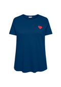Only Carmakoma LM T-Shirt 15381346 228355001-Navy Peony/SOLID. Detail Emb. heart